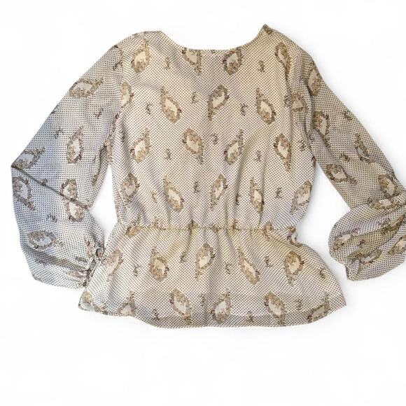 Boho retro 70s inspired cream paisley bell sleeve womens blouse size small - Picture 2 of 6